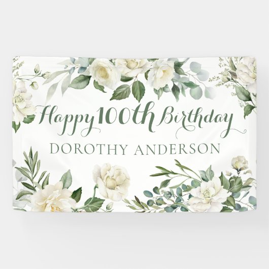 Blumiges Happy 100. Geburtstag Banner (Horizontal)
