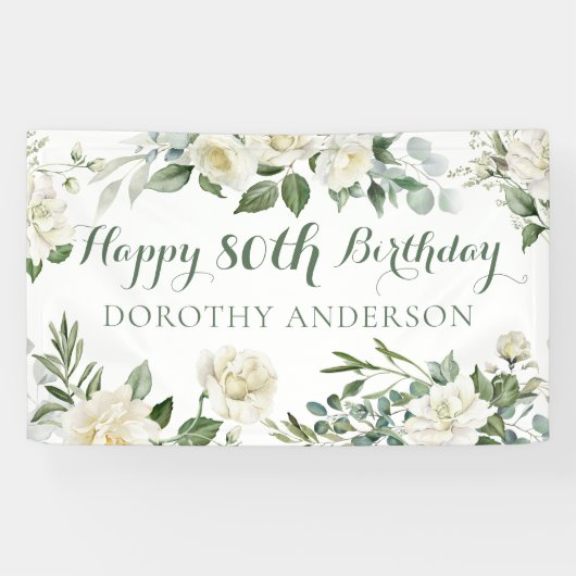 Blumiges Happy 80. Geburtstag Banner (Horizontal)