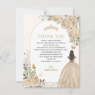 Blumiges hellgoldenes Prinzessin-Quinceanera-Danke Dankeskarte