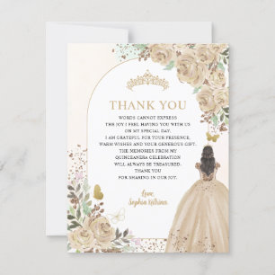 Blumiges Hellgoldenes Prinzessin Quinceanera Danke Einladung