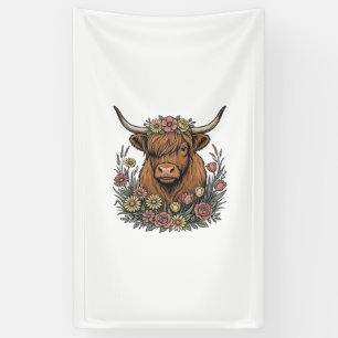 Blumiges Highland-Rind Vintage-Stichdesign_1 Banner