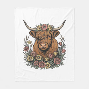 Blumiges Highland-Rind Vintage-Stichdesign_1 Fleecedecke