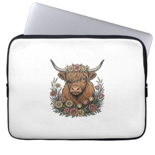 Blumiges Highland-Rind Vintage-Stichdesign_1 Laptopschutzhülle