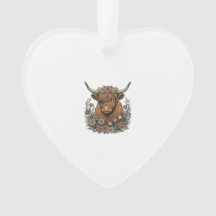 Blumiges Highland-Rind Vintage-Stichdesign_1 Ornament