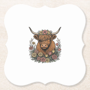 Blumiges Highland-Rind Vintage-Stichdesign_1 Untersetzer