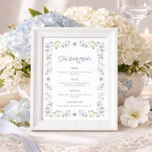 Blumiges Hochzeitsbrauen-Bar-Menü in Blau Poster