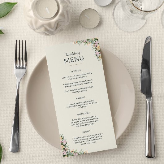 Blumiges Hochzeitsmenü - Boho-Stil Menükarte