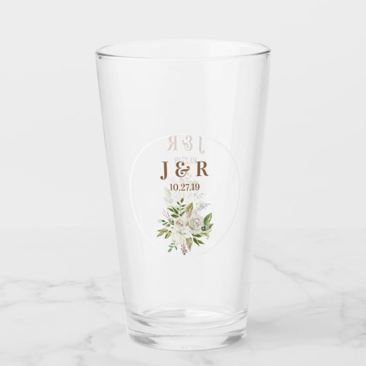 Blumiges Hochzeitsmonogramm Glas (Vorderseite)