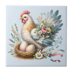 Blumiges Huhn mit Eiern Vintage Farmhouse Charme Fliese