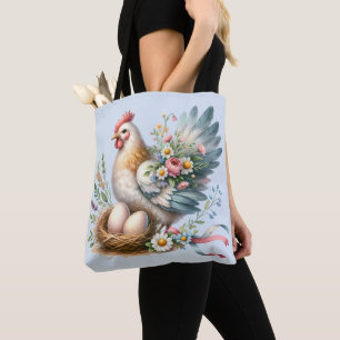 Blumiges Huhn mit Eiern Vintage Farmhouse Charme Tasche