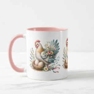 Blumiges Huhn mit Eiern Vintage Farmhouse Charme Tasse