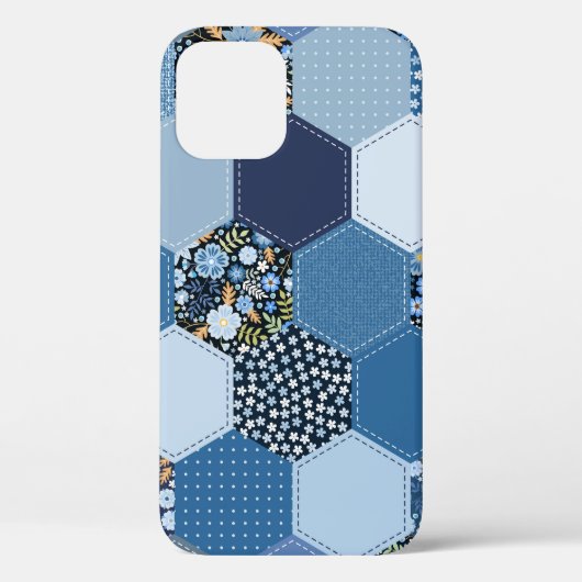 Blumiges, Jeans-Patchwork: blaues Muster. Case-Mate iPhone Hülle (Rückseite)