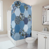 Blumiges, Jeans-Patchwork: blaues Muster. Duschvorhang (Beispiel)