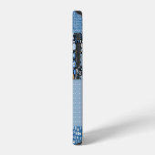 Blumiges, Jeans-Patchwork: blaues Muster. iPhone Hülle (Linke Seite)