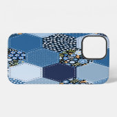 Blumiges, Jeans-Patchwork: blaues Muster. iPhone Hülle (Rückseite (Horizontal))