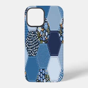 Blumiges, Jeans-Patchwork: blaues Muster. iPhone 12 Hülle