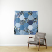 Blumiges, Jeans-Patchwork: blaues Muster. Wandteppich (Beispiel)