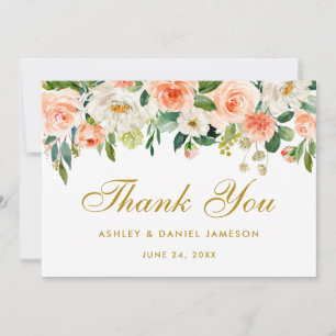 Blumiges Korallen-Gold-Hochzeit Danke