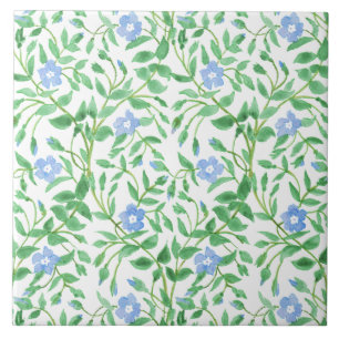 Blumiges Landhausstil Blau Weiß Immergrün Muster Fliese