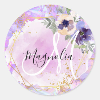 Blumiges lila, rosa und goldenes Regenbogen-Marmor Runder Aufkleber