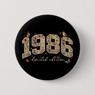 Blumiges limitiertes 40. Geburtstagsjubiläum 1986 Button