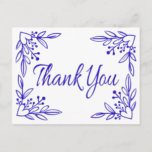 Blumiges Marineblau-Cobalt-Dankeschön-Herz-Hochzei Postkarte