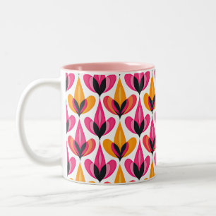 Blumiges Mid Century Modern Rosa & Orange RETRO Zweifarbige Tasse