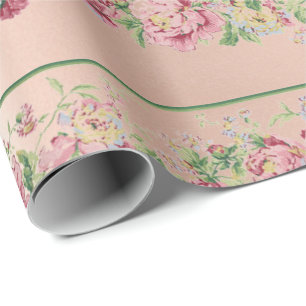Blumiges Mintgrün Rosen Rosa Perlmutter Pastell Lu Geschenkpapier