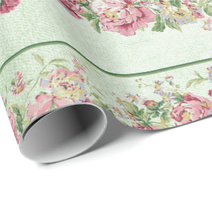 Blumiges Mintgrün Rosen Rosa Perlmutter Pastell Vi Geschenkpapier