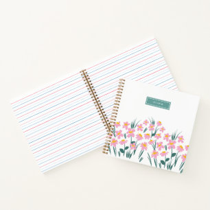 Blumiges modernes Gänseblümchen blau Mädchen elega Notizblock