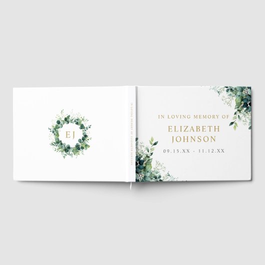 Blumiges Monogramm In Loving Memory Trauerfeier Gästebuch (Voll)