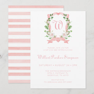 Blumiges monogrammiertes Wappen Mädchen Sip And Se Einladung