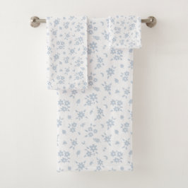 Blumiges Muster für ein Küstenhaus in Blau und Wei Badhandtuch Set
