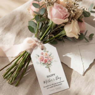 Blumiges Muttertags-Geschenk-Tag, rosa Rosenstrauß Geschenkanhänger