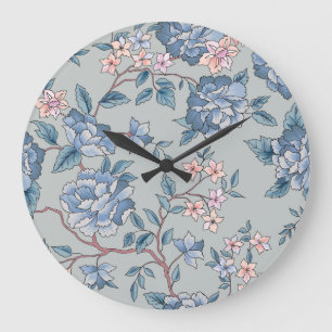 Blumiges nahtloses Muster, ornamentaler Gartenhint Große Wanduhr
