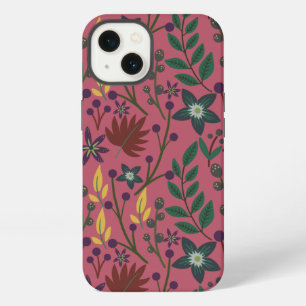 Blumiges nahtloses Muster rosa Blumen Blätter Zwei iPhone 13 Hülle