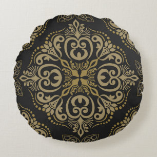Blumiges nahtloses, vintage, botanisches Design. Rundes Kissen