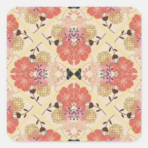 Blumiges nahtloses Vintage-Musterdesign. Quadratischer Aufkleber