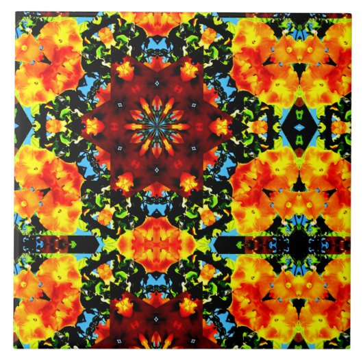 Blumiges Orange Fliese (Vorderseite)