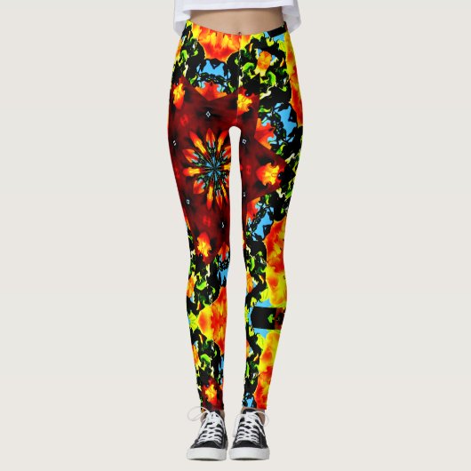 Blumiges Orange Leggings (Vorderseite)
