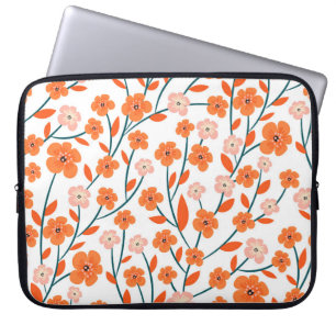 Blumiges Orange Pastell Weiß Nahtlos Laptopschutzhülle