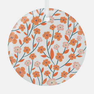 Blumiges Orange Pastell Weiß Nahtlos Ornament Aus Glas