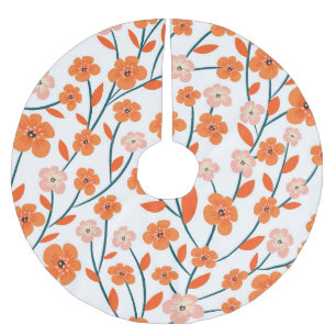 Blumiges Orange Pastell Weiß Nahtlos Polyester Weihnachtsbaumdecke