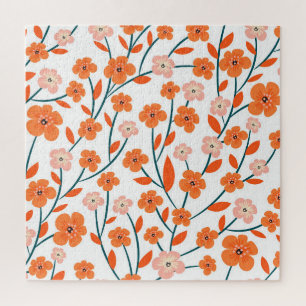 Blumiges Orange Pastell Weiß Nahtlos Puzzle