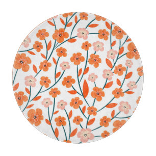 Blumiges Orange Pastell Weiß Nahtlos Schneidebrett