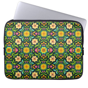 Blumiges Ornamentmuster in lebendigen Farben Laptopschutzhülle