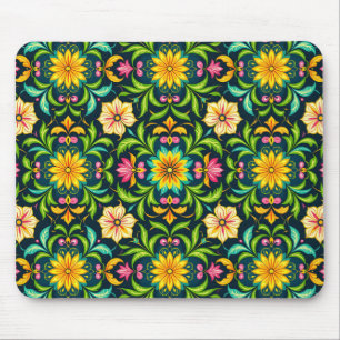 Blumiges Ornamentmuster in lebendigen Farben Mousepad