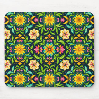 Blumiges Ornamentmuster in lebendigen Farben Mousepad