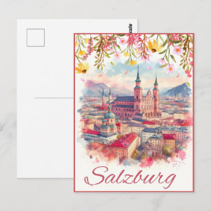 Blumiges Österreich Hauptstadt Salzburg Skyline Postkarte