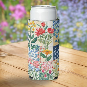 Blumiges Patchwork-Garten-Blumenmuster hübsch Selters Dosenkühler